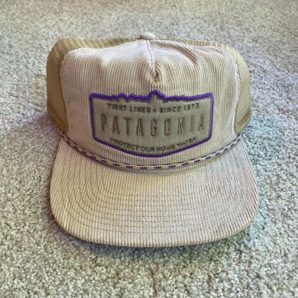 Patagonia Hat Cap Snap Tan Corduroy Trucker Outdoors Fly Catcher Mens Rope Brim